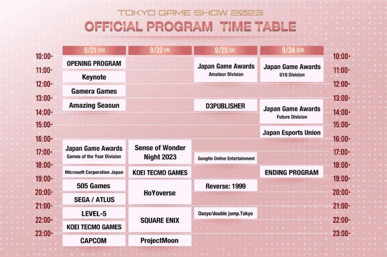L'intégralité du programme Tokyo Game Show 2023 est officiellement publié !