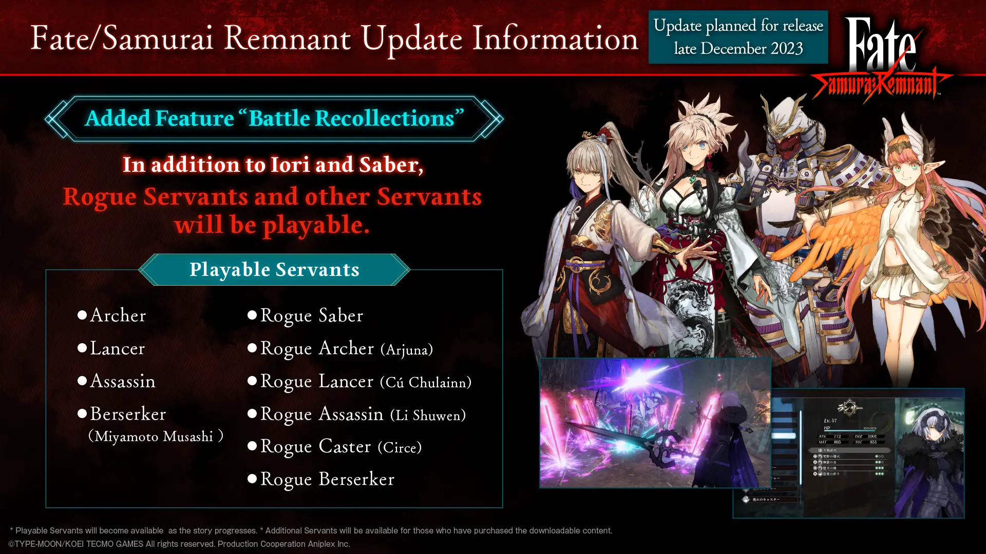 L'update gratuite de Fate/Samurai Remnant arrive en décembre !